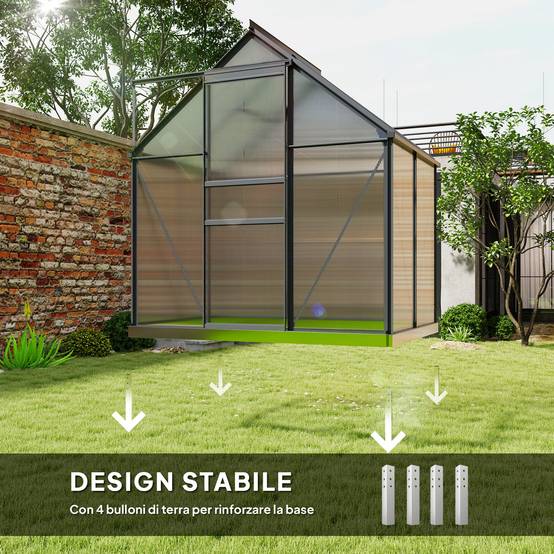Serre de jardin aluminium et polycarbonate avec fenêtre de toit 192x131x200 cm gris - ComfortXL Outdoor Living - Image 8