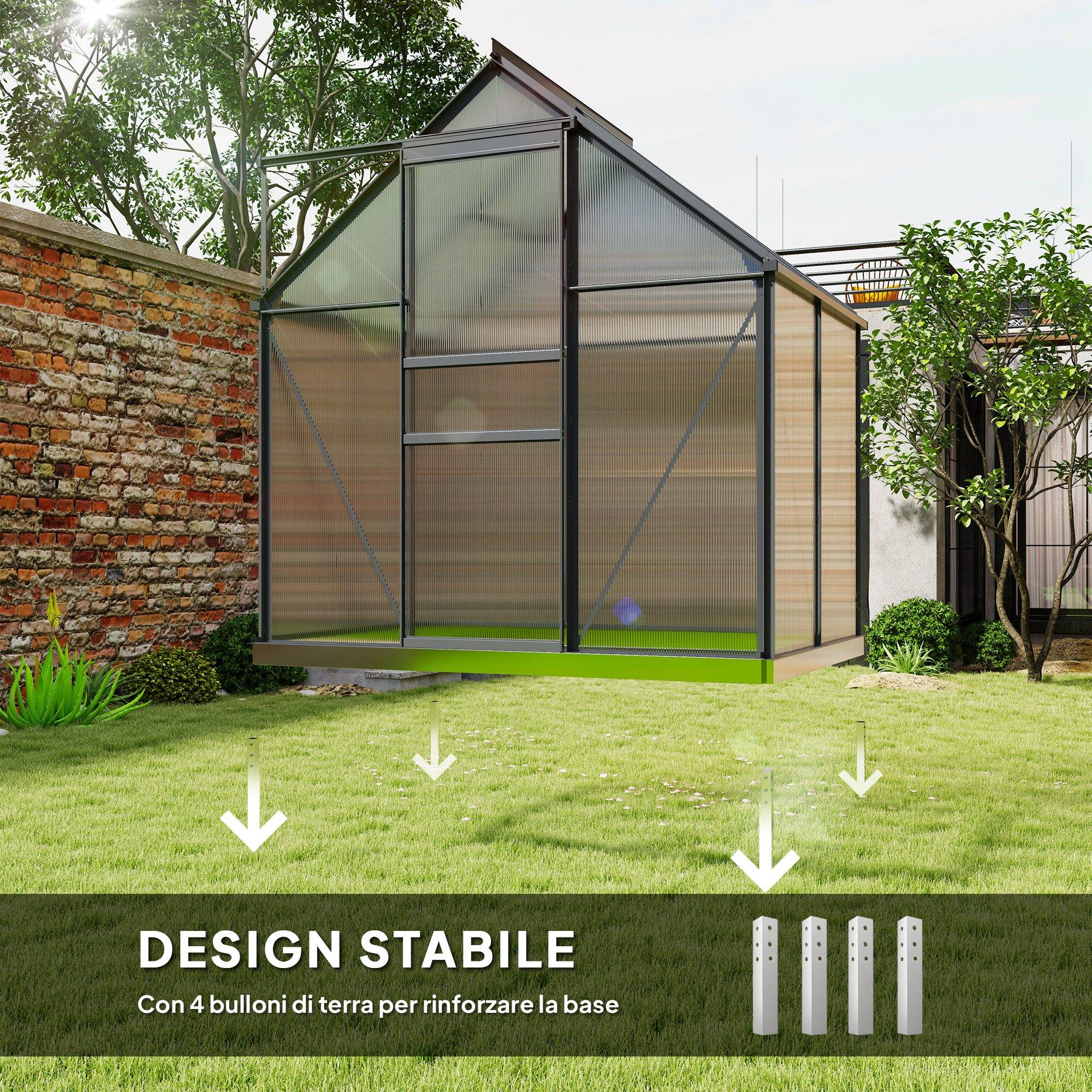 Serre de jardin aluminium et polycarbonate avec fenêtre de toit 192x131x200 cm gris - ComfortXL Outdoor Living - Image 8