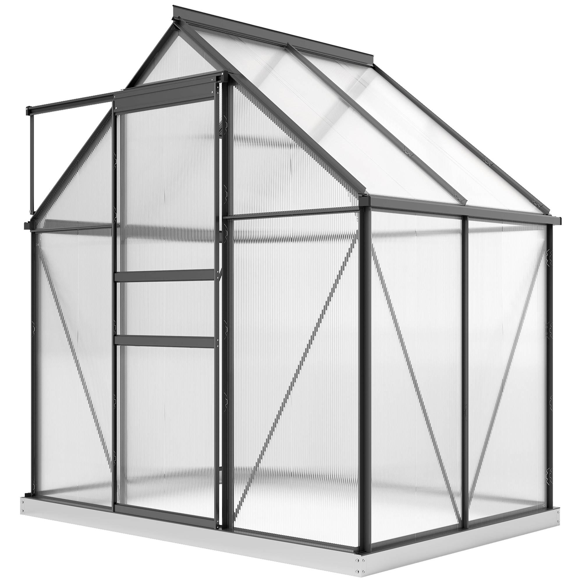 Serre de jardin aluminium et polycarbonate avec fenêtre de toit 192x131x200 cm gris - ComfortXL Outdoor Living - Image 2