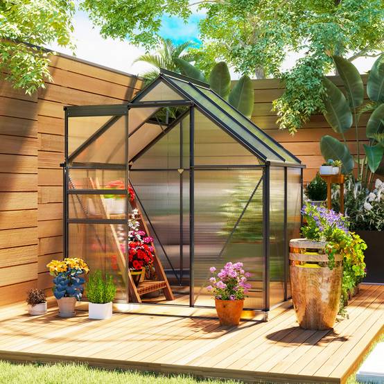 Serre de jardin aluminium et polycarbonate avec fenêtre de toit 192x131x200 cm gris - ComfortXL Outdoor Living - Image 3