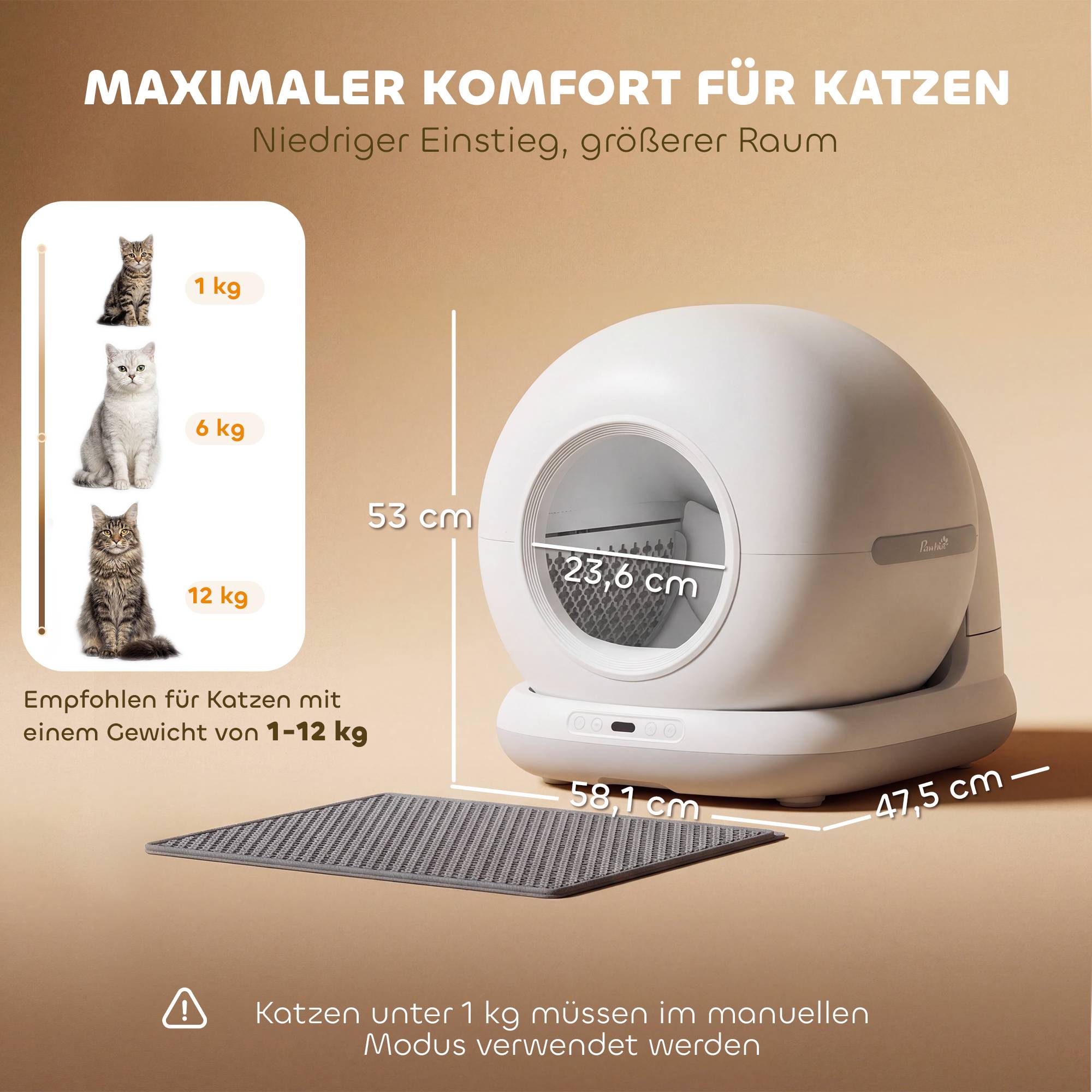 ComfortXL - Litière autonettoyante en ABS 72 L blanche pour chats de 1 à 12 kg avec caméra HD et contrôle par application - Image 3