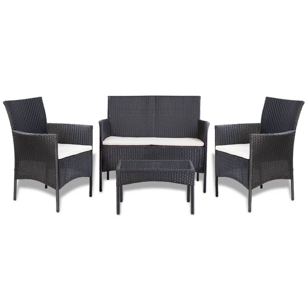 Vidaxl - Salon de jardin 4 pcs avec coussins Résine tressée Noir vidaXL 44186 - Image 1