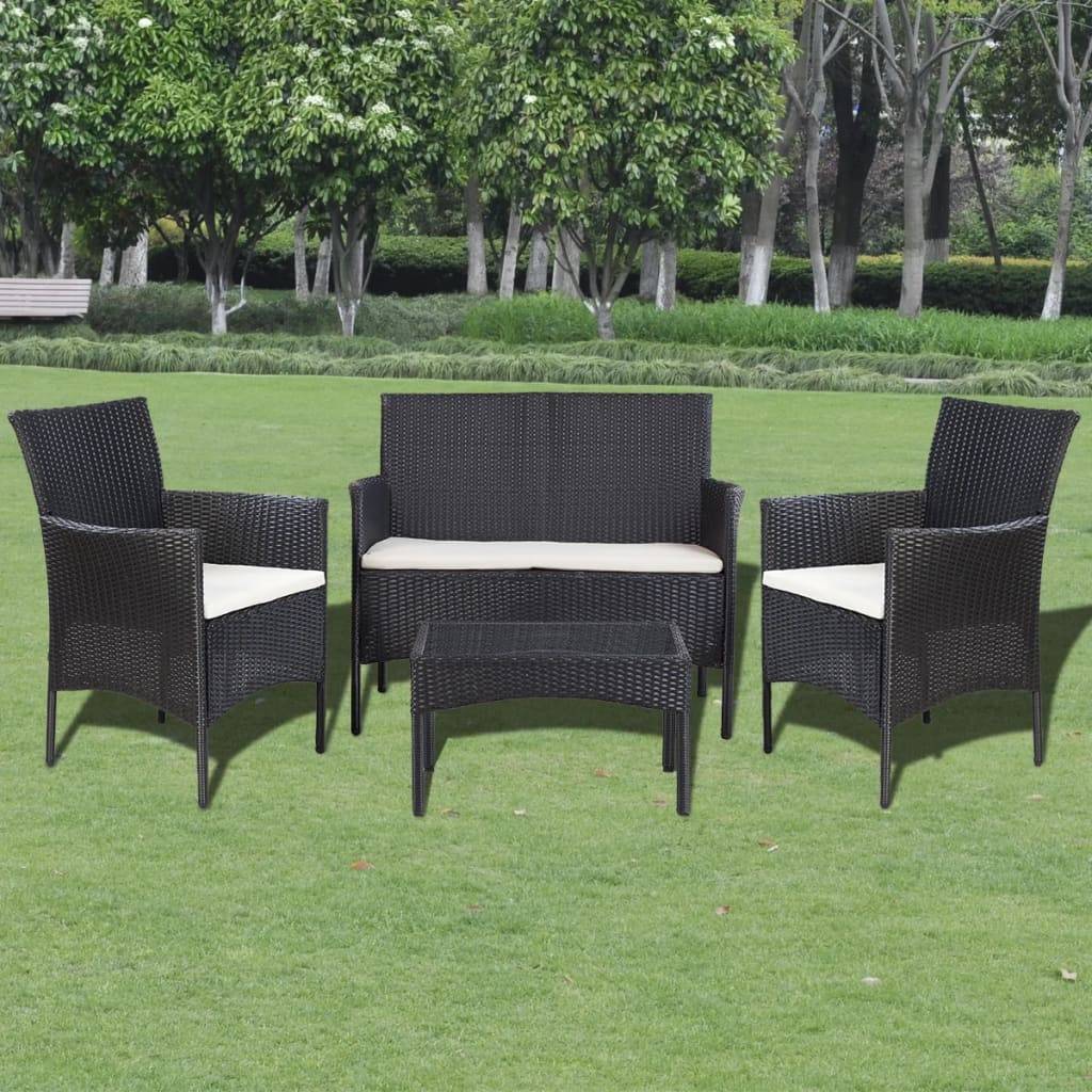 Vidaxl - Salon de jardin 4 pcs avec coussins Résine tressée Noir vidaXL 44186 - Image 5
