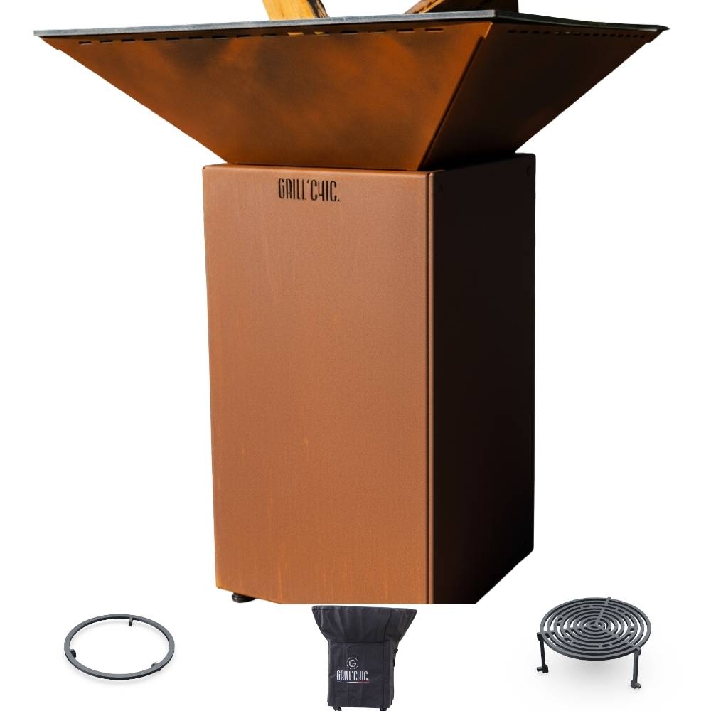 Pack Privilege Brasero Cevenol Acier Normal Carre 74 Imitation Corten Double Cuve - GRILL CHIC