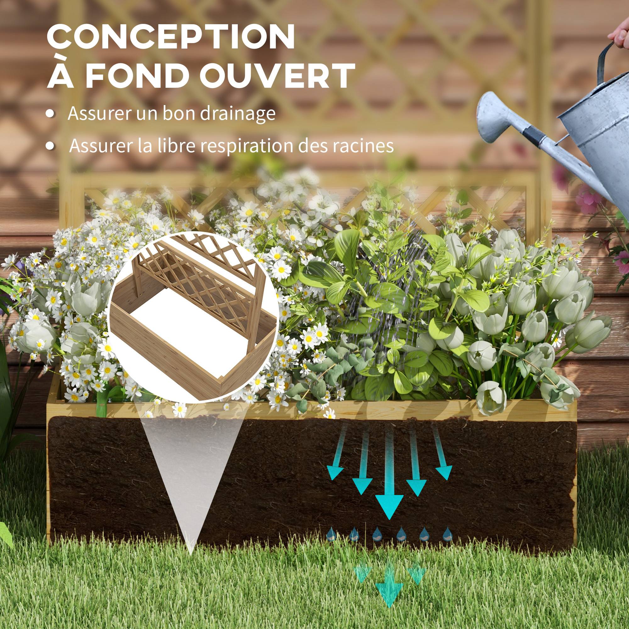 Jardinière surélevée treillis bois jardin extérieur plantes grimpantes naturel - ComfortXL Outdoor Living - Image 8