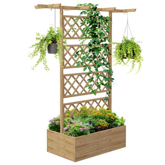 Jardinière surélevée treillis bois jardin extérieur plantes grimpantes naturel - ComfortXL Outdoor Living - Image 1