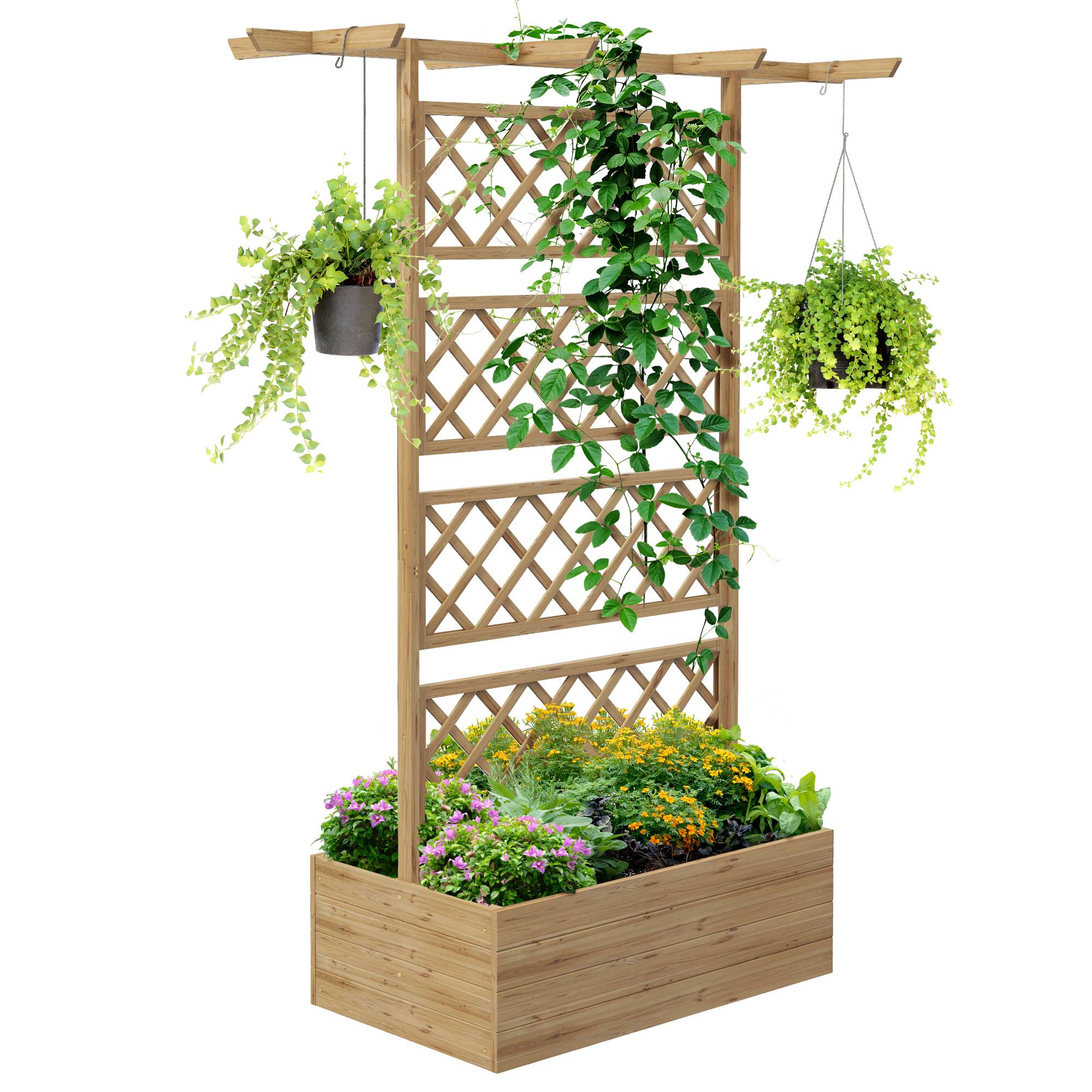 Jardinière surélevée treillis bois jardin extérieur plantes grimpantes naturel - ComfortXL Outdoor Living - Image 1