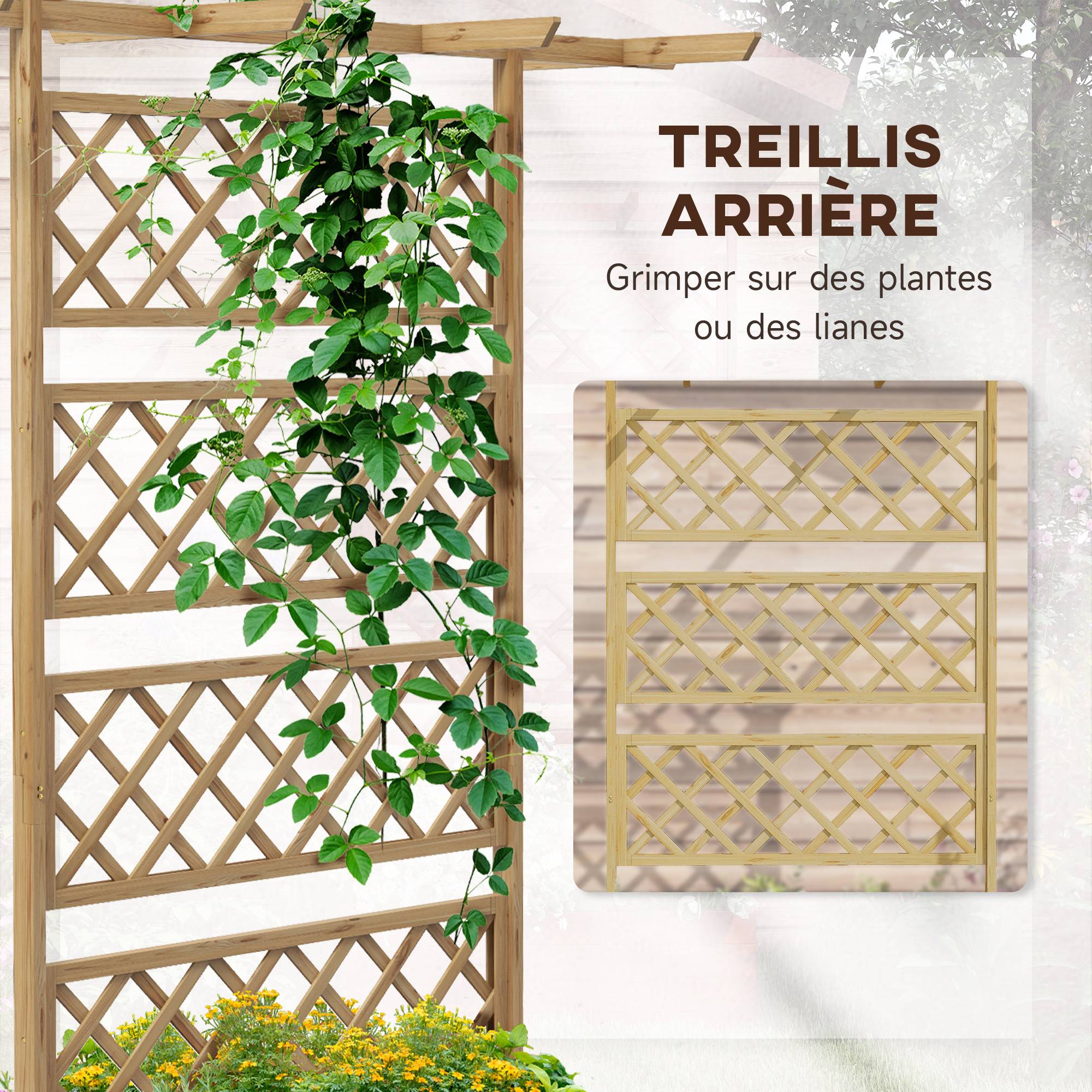 Jardinière surélevée treillis bois jardin extérieur plantes grimpantes naturel - ComfortXL Outdoor Living - Image 6
