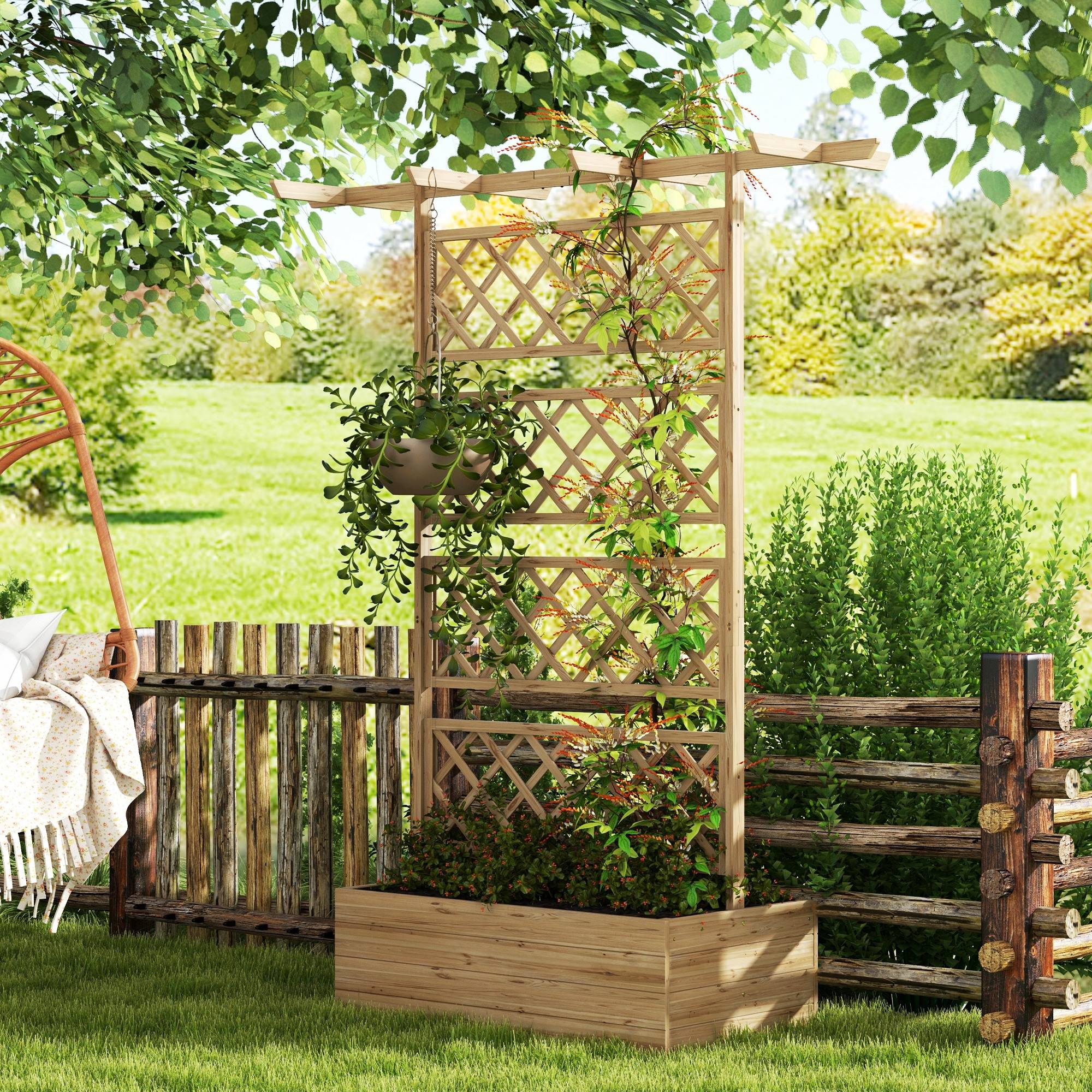 Jardinière surélevée treillis bois jardin extérieur plantes grimpantes naturel - ComfortXL Outdoor Living - Image 3