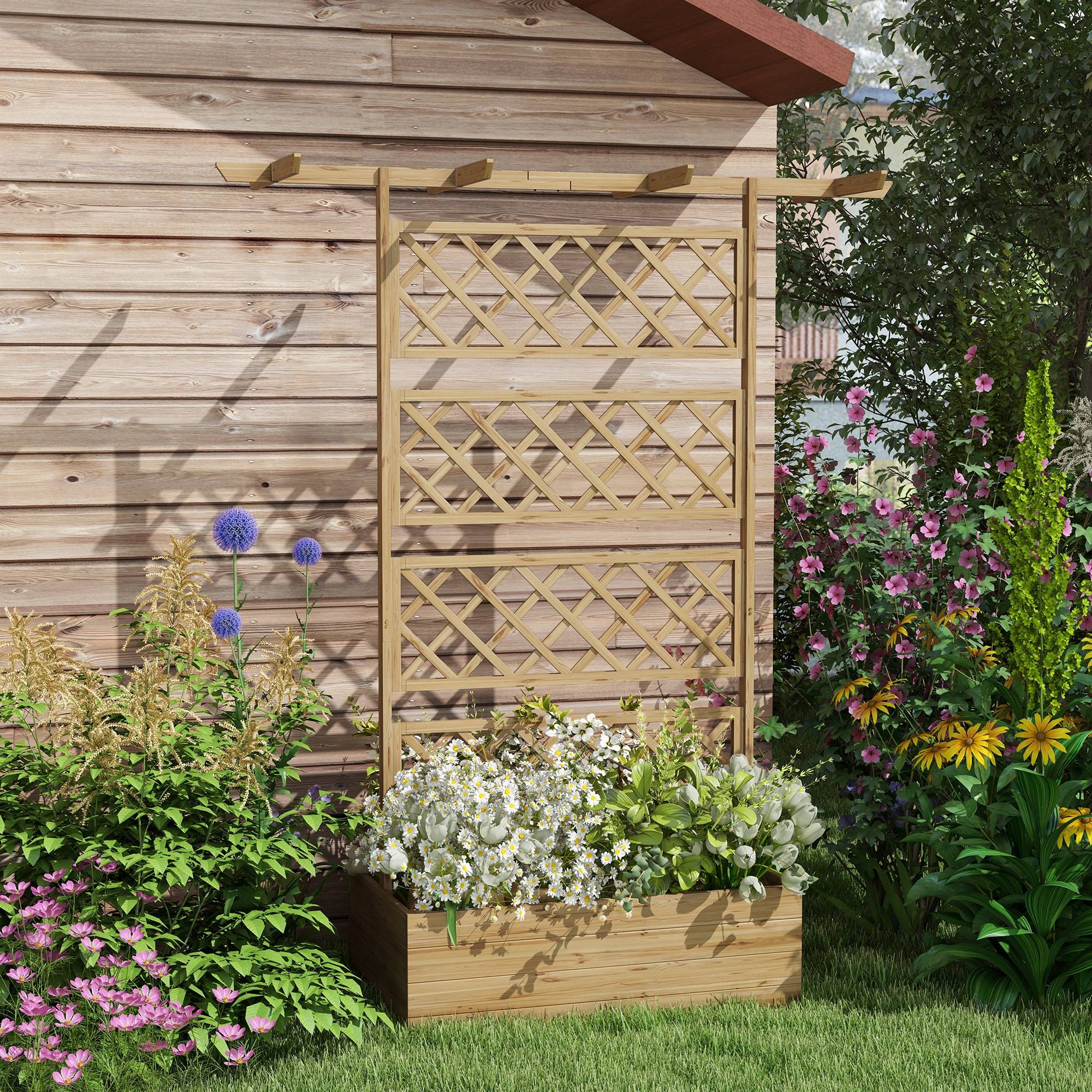 Jardinière surélevée treillis bois jardin extérieur plantes grimpantes naturel - ComfortXL Outdoor Living - Image 4
