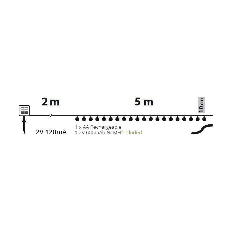 Lotti - Guirlande lumineuse Solaire 5m 50 boules blanches LED blanc chaud 8 modes Lotti - Image 2