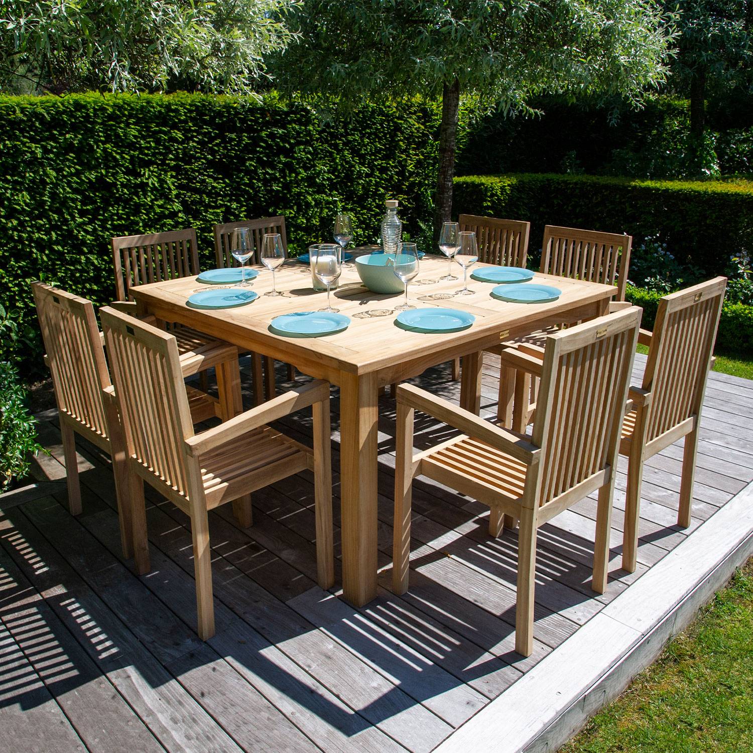 Happy Garden - Salon de jardin en teck JAVA - table carrée - 8 places - HAPPY GARDEN - Image 2