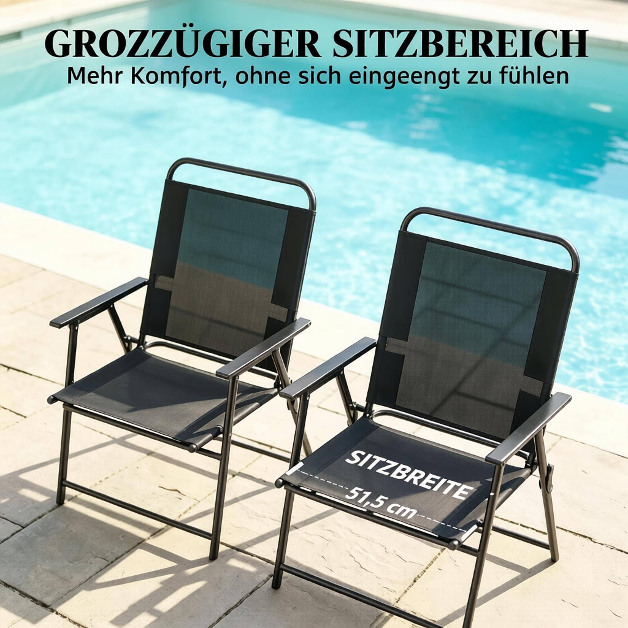 ComfortXL - Lot de 4 chaises pliantes acier noir 65 x 60 x 94 cm terrasse camping confort - ComfortXL Outdoor Living - Image 7