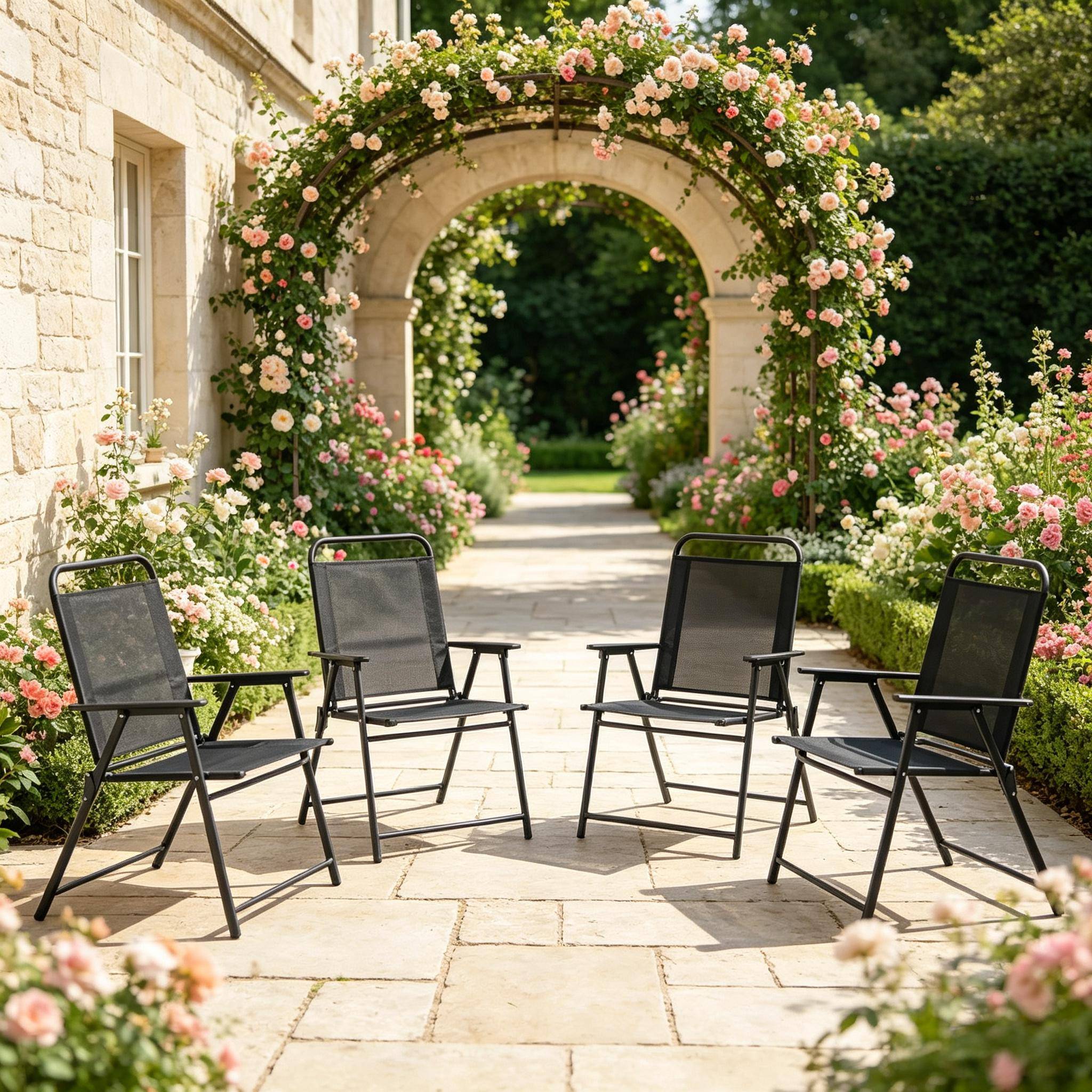 ComfortXL - Lot de 4 chaises pliantes acier noir 65 x 60 x 94 cm terrasse camping confort - ComfortXL Outdoor Living - Image 5