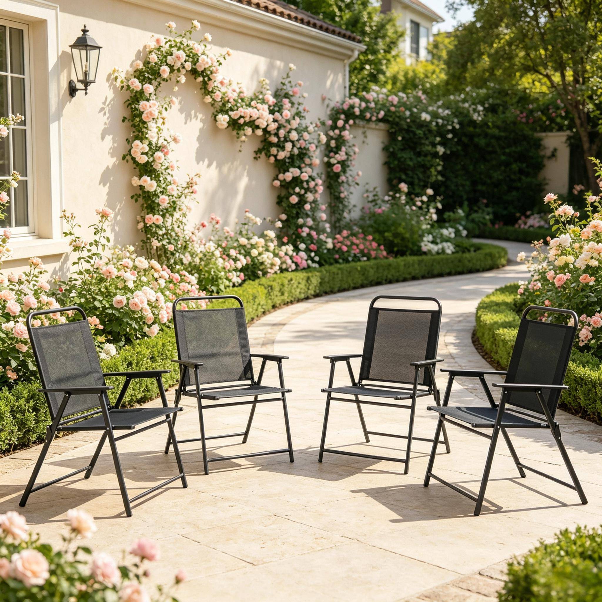 ComfortXL - Lot de 4 chaises pliantes acier noir 65 x 60 x 94 cm terrasse camping confort - ComfortXL Outdoor Living - Image 1