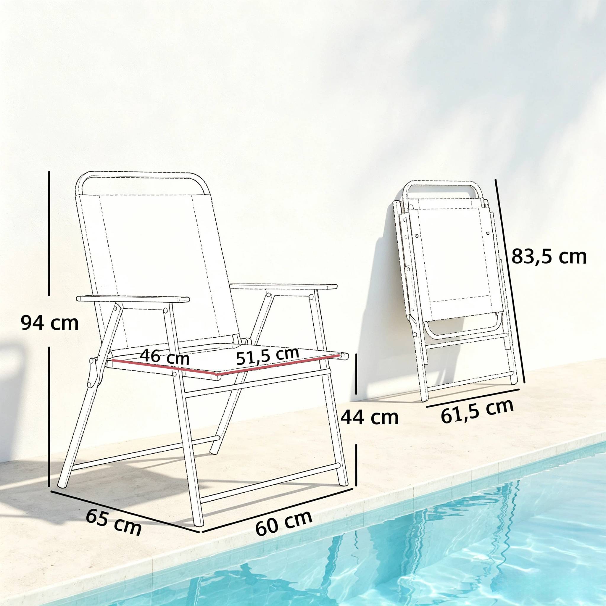 ComfortXL - Lot de 4 chaises pliantes acier noir 65 x 60 x 94 cm terrasse camping confort - ComfortXL Outdoor Living - Image 4