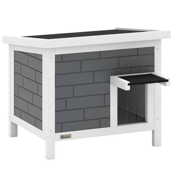 ComfortXL - Maison pour chat extérieur en sapin gris 61 x 51 x 53,5 cm isolée aluminium avec toit ouvrant pour animaux jusqu’à 5 kg - Image 10