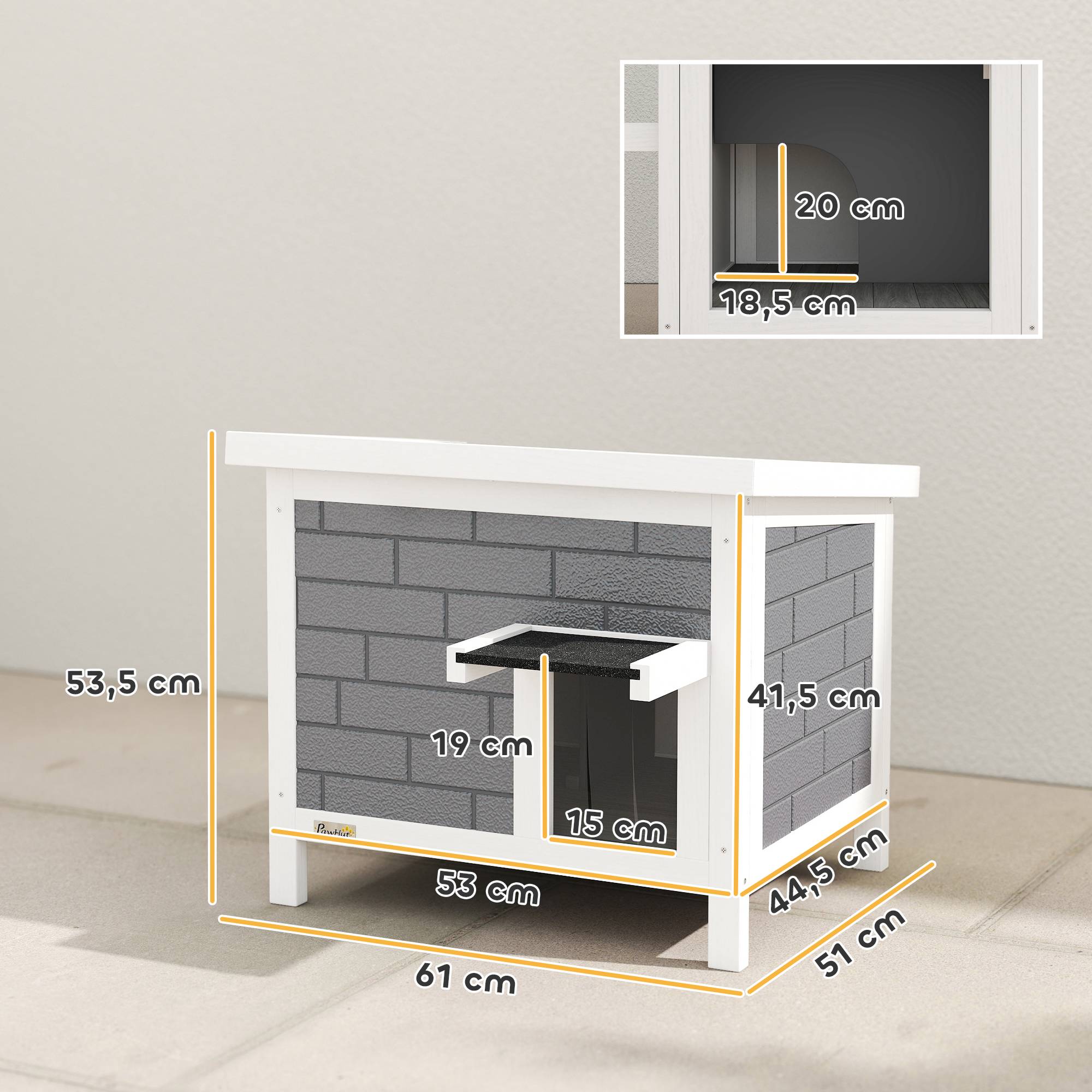 ComfortXL - Maison pour chat extérieur en sapin gris 61 x 51 x 53,5 cm isolée aluminium avec toit ouvrant pour animaux jusqu’à 5 kg - Image 3