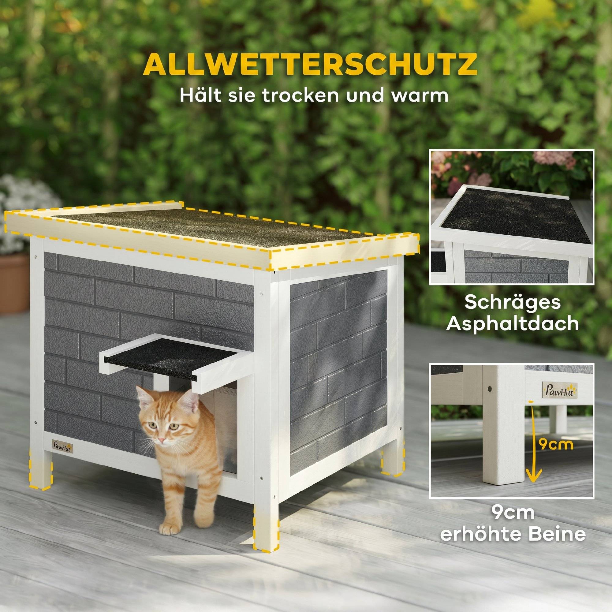 ComfortXL - Maison pour chat extérieur en sapin gris 61 x 51 x 53,5 cm isolée aluminium avec toit ouvrant pour animaux jusqu’à 5 kg - Image 5