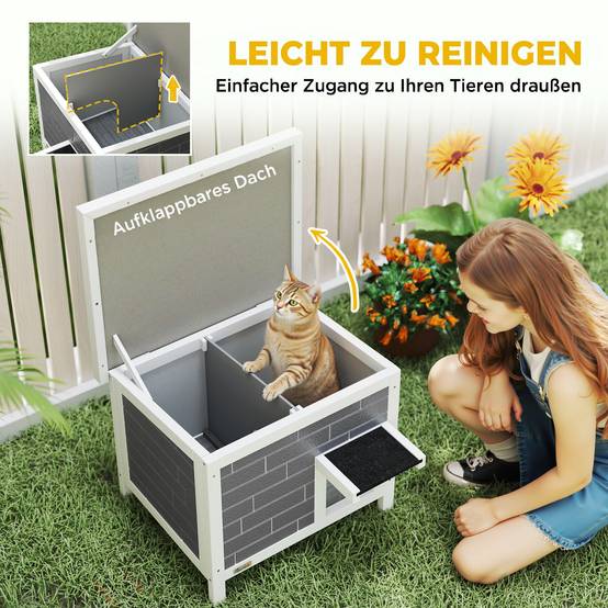 ComfortXL - Maison pour chat extérieur en sapin gris 61 x 51 x 53,5 cm isolée aluminium avec toit ouvrant pour animaux jusqu’à 5 kg - Image 6