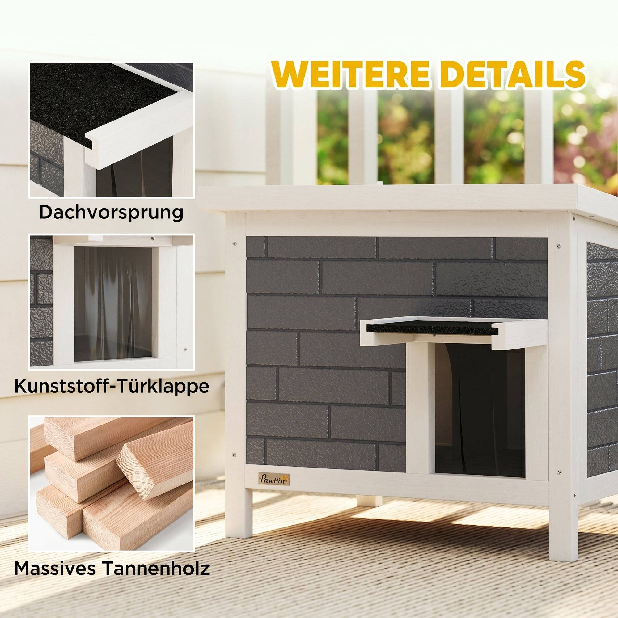 ComfortXL - Maison pour chat extérieur en sapin gris 61 x 51 x 53,5 cm isolée aluminium avec toit ouvrant pour animaux jusqu’à 5 kg - Image 7