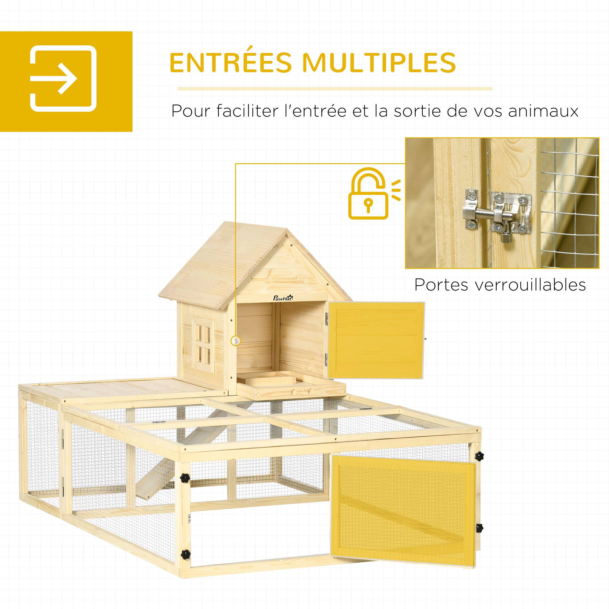 Clapier en bois enclos pour animaux villa pour lapin 2 niveaux avec aire de course rampe et portes verouillables - Image 7