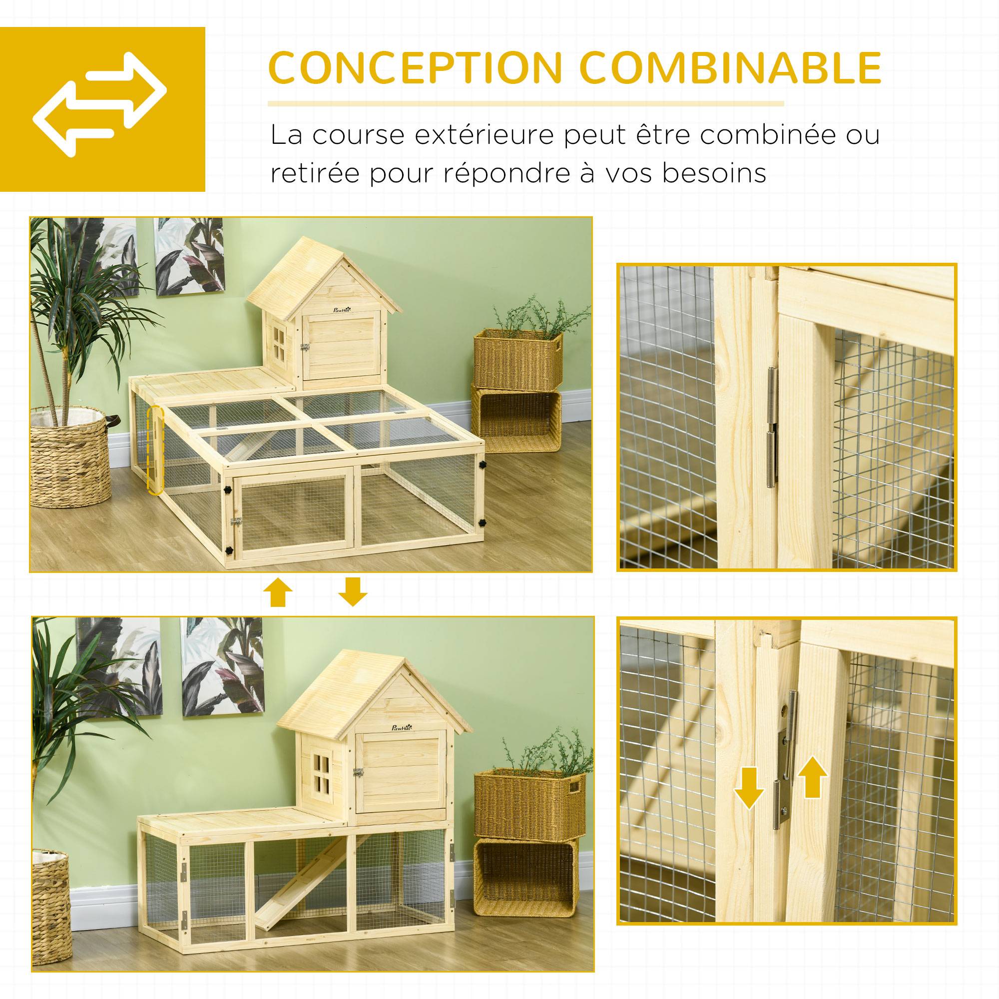 Clapier en bois enclos pour animaux villa pour lapin 2 niveaux avec aire de course rampe et portes verouillables - Image 10
