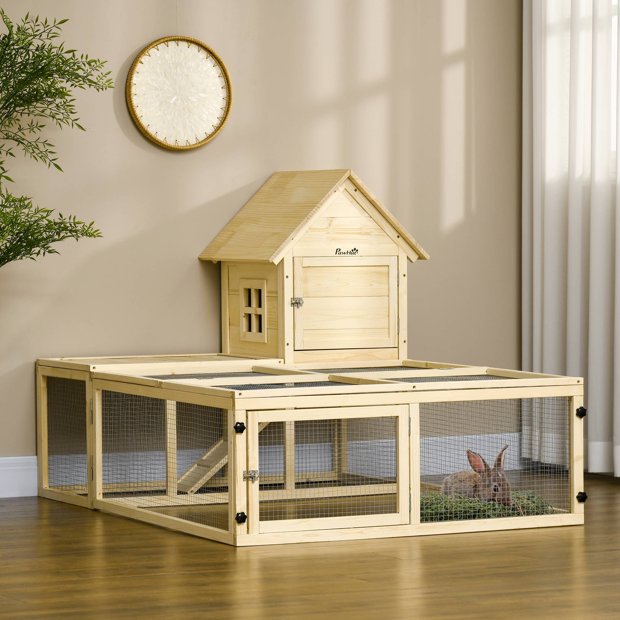 Clapier en bois enclos pour animaux villa pour lapin 2 niveaux avec aire de course rampe et portes verouillables - Image 4