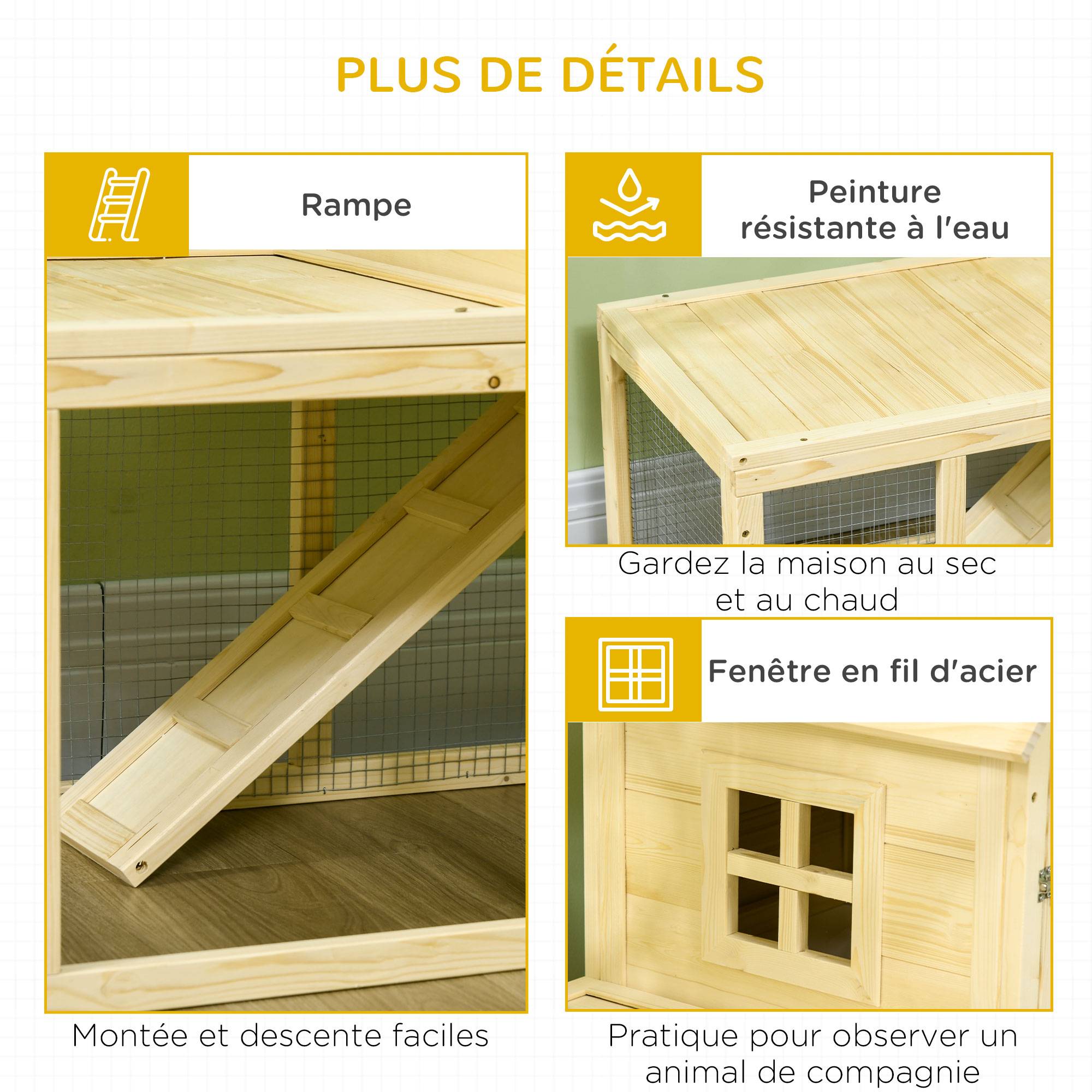 Clapier en bois enclos pour animaux villa pour lapin 2 niveaux avec aire de course rampe et portes verouillables - Image 9