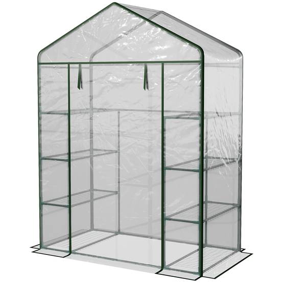 Sans Marque - Serre jardin 8 étagères bâche transparente PVC porte enroulable 143x73x195 cm transparent - Image 2