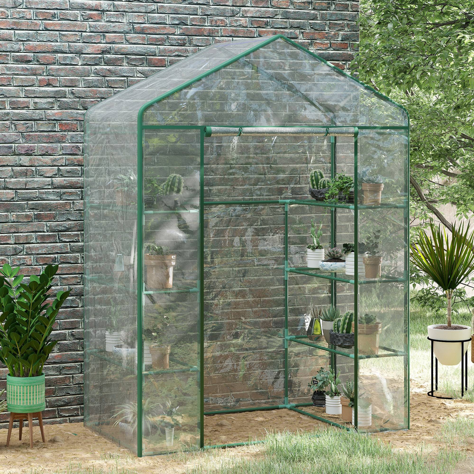 Sans Marque - Serre jardin 8 étagères bâche transparente PVC porte enroulable 143x73x195 cm transparent - Image 3
