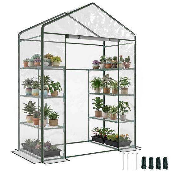 Sans Marque - Serre jardin 8 étagères bâche transparente PVC porte enroulable 143x73x195 cm transparent - Image 1