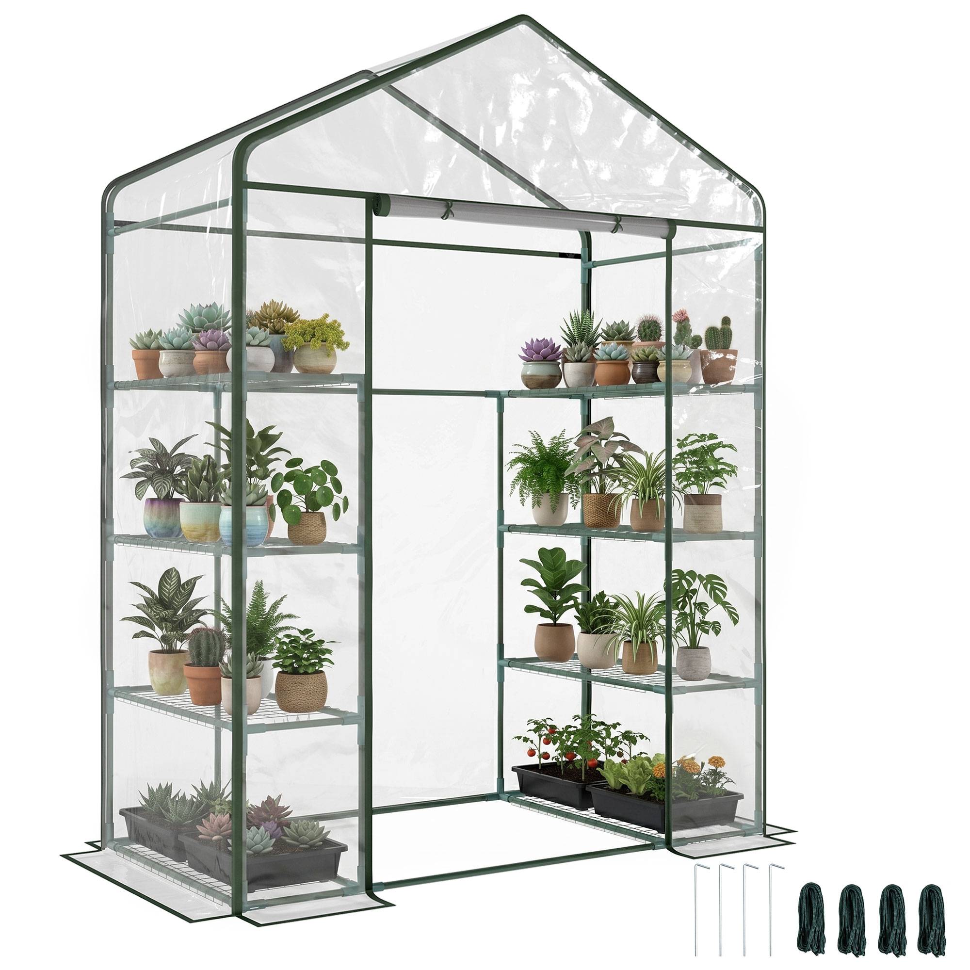 Sans Marque - Serre jardin 8 étagères bâche transparente PVC porte enroulable 143x73x195 cm transparent - Image 1