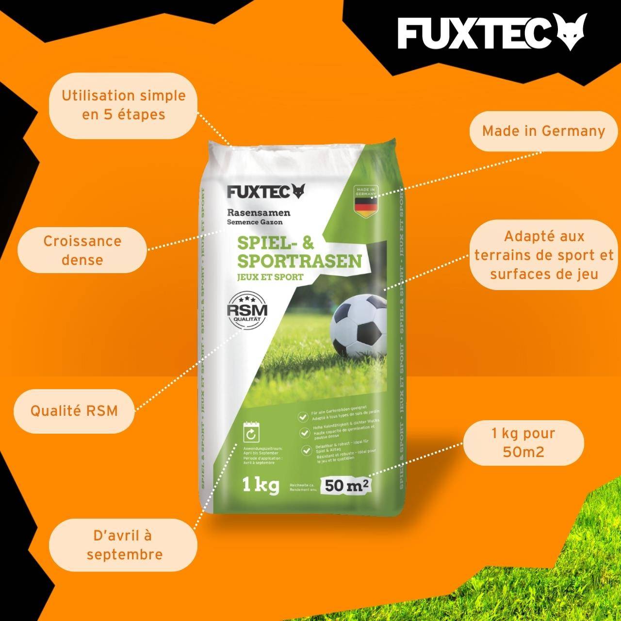 Semences de gazon sport et jeux 1 kg FUXTEC FX-RSSP1 pelouse résistante au piétinement jardin et zones de loisirs - Image 7