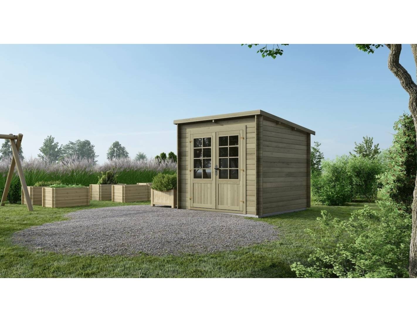 Altanka - Abri de jardin en bois - 6.25m2 - 2.5x2.5m - Traité - Ep. 28mm - Couleur: vert - DOM724 - ALTANKA - Image 1