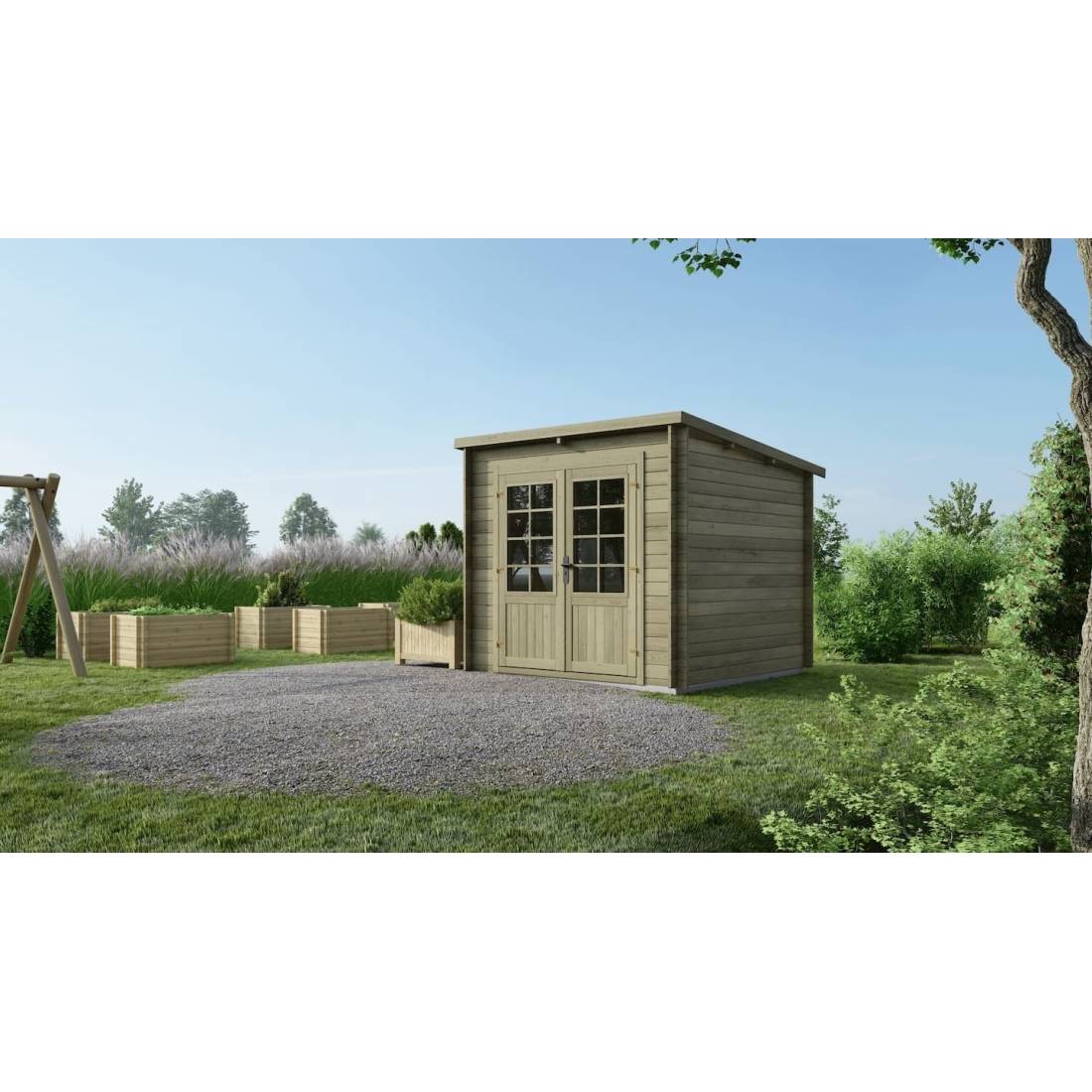 Altanka - Abri de jardin en bois - 6.25m2 - 2.5x2.5m - Traité - Ep. 28mm - Couleur: vert - DOM724 - ALTANKA - Image 1