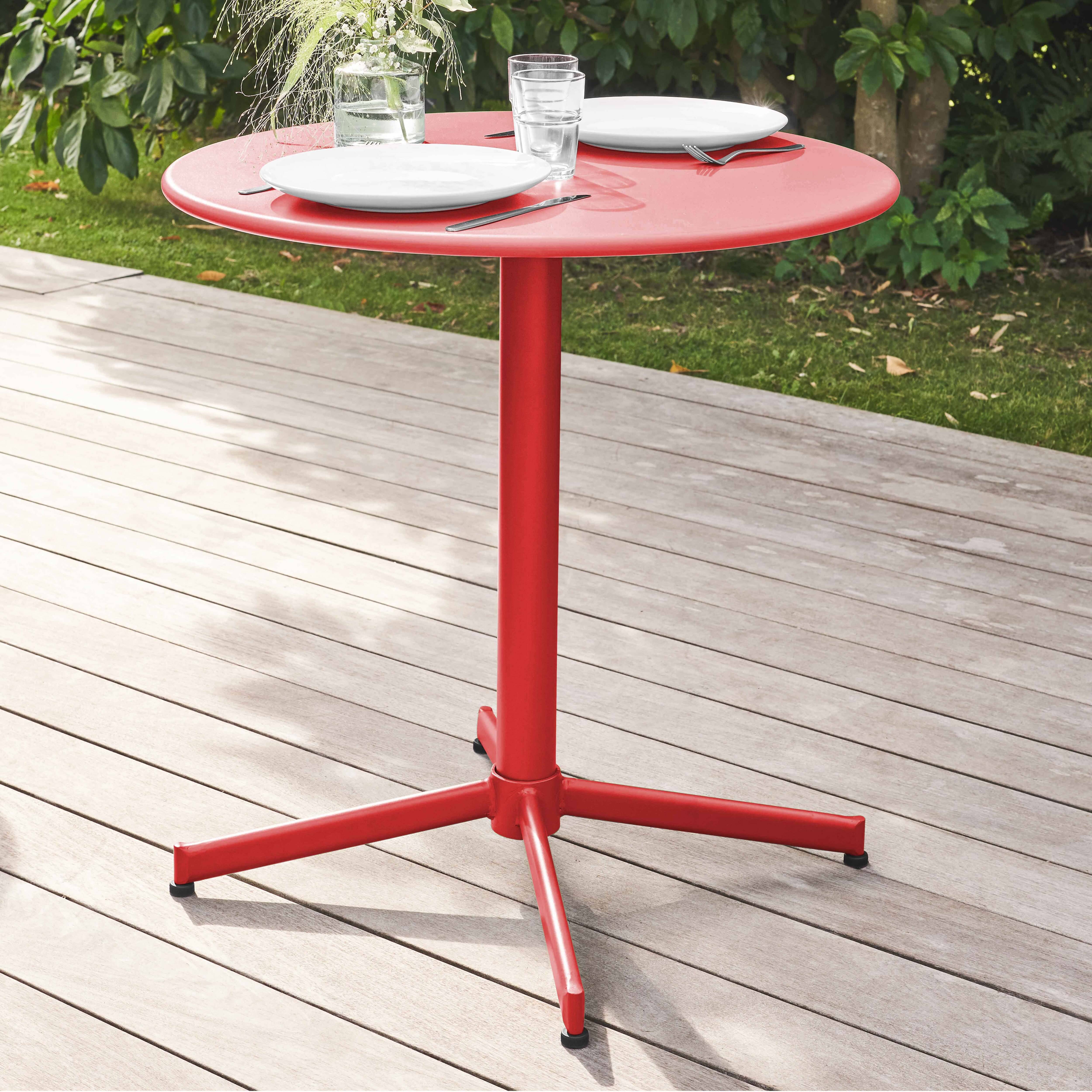 Oviala - Ensemble table de jardin ronde et 4 chaises rouge Palavas - Oviala - Image 3
