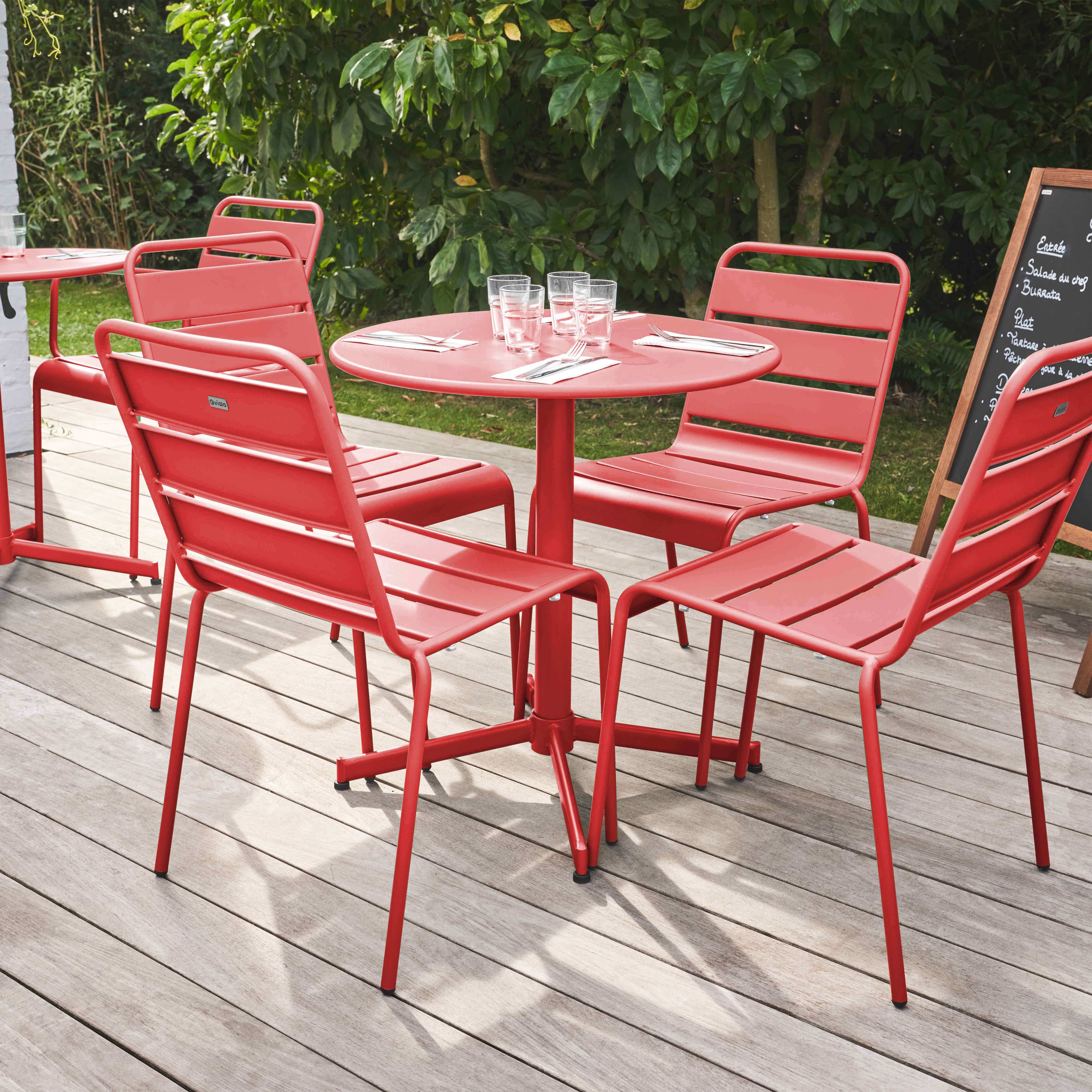 Oviala - Ensemble table de jardin ronde et 4 chaises rouge Palavas - Oviala - Image 2