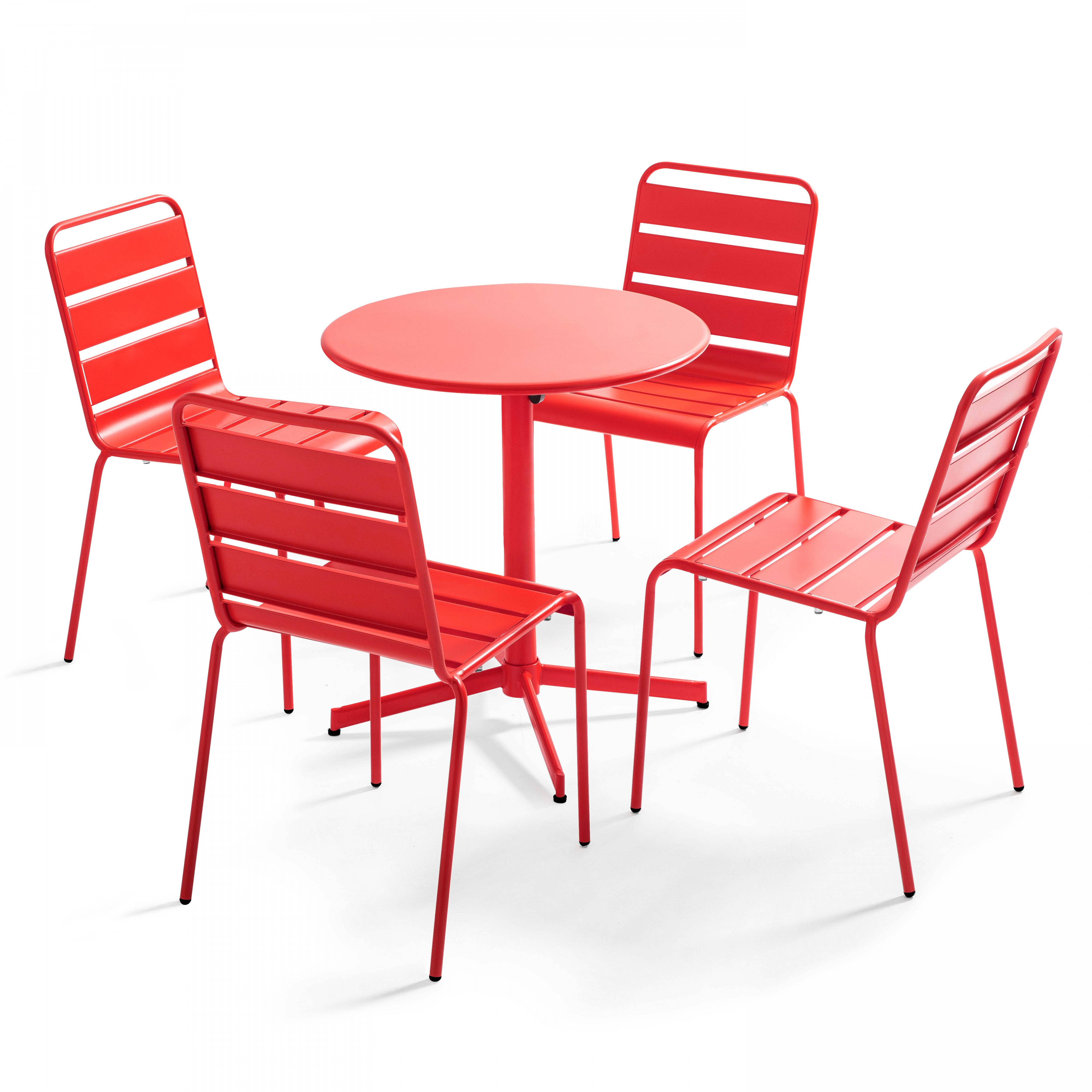 Oviala - Ensemble table de jardin ronde et 4 chaises rouge Palavas - Oviala - Image 1