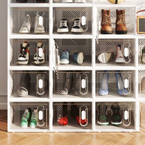 Range-chaussures 8 pièces, boîtes à chaussures empilables pour chaussures jusqu'à la pointure 46, portes magnétiques, plastique, 28 x 36 x 21 cm - Image 9