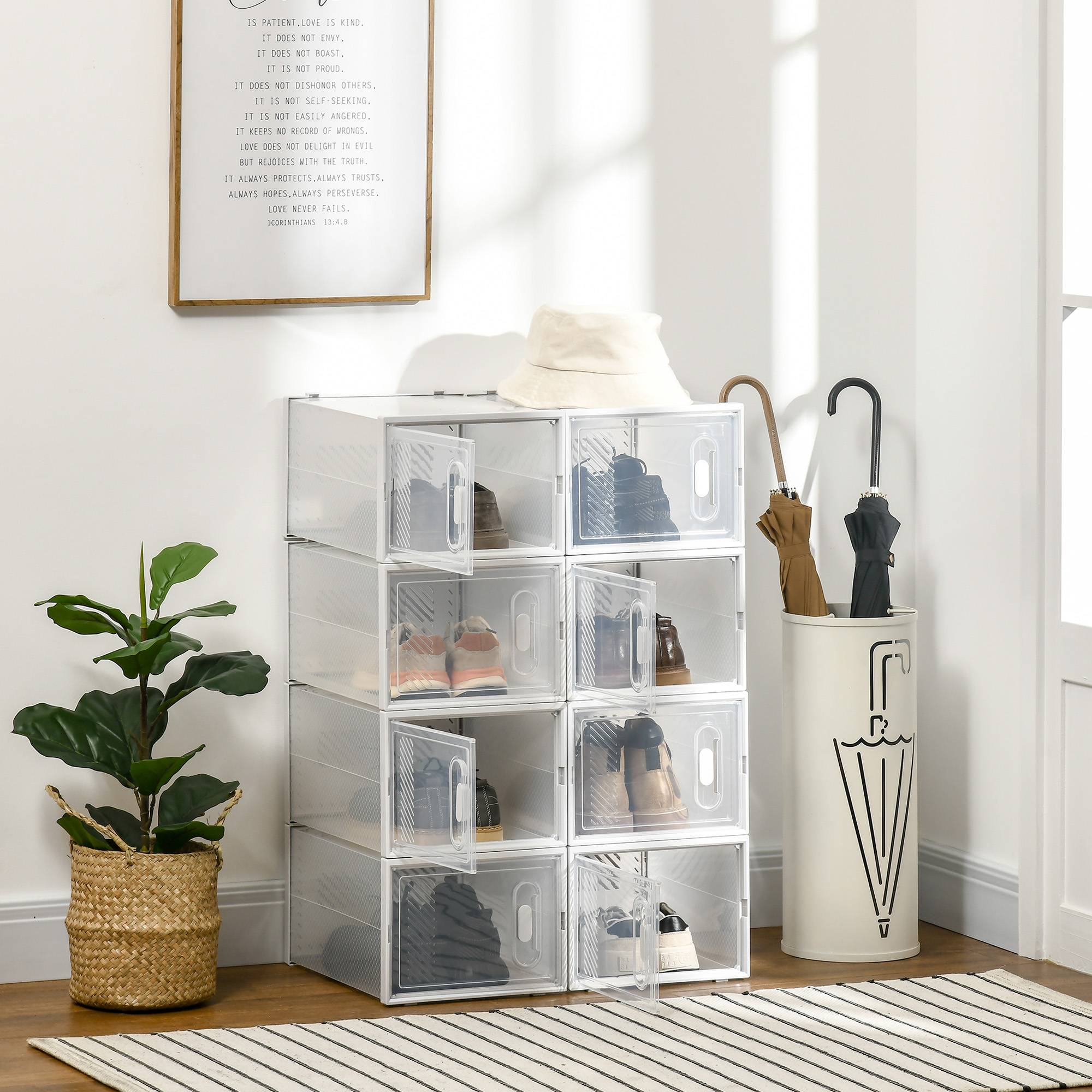 Range-chaussures 8 pièces, boîtes à chaussures empilables pour chaussures jusqu'à la pointure 46, portes magnétiques, plastique, 28 x 36 x 21 cm - Image 3