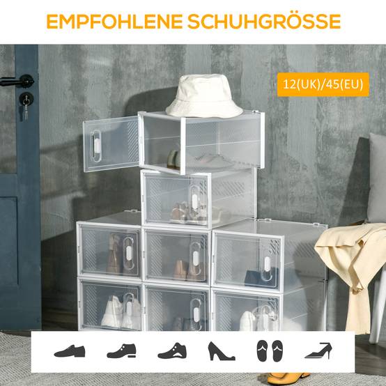 Range-chaussures 8 pièces, boîtes à chaussures empilables pour chaussures jusqu'à la pointure 46, portes magnétiques, plastique, 28 x 36 x 21 cm - Image 8