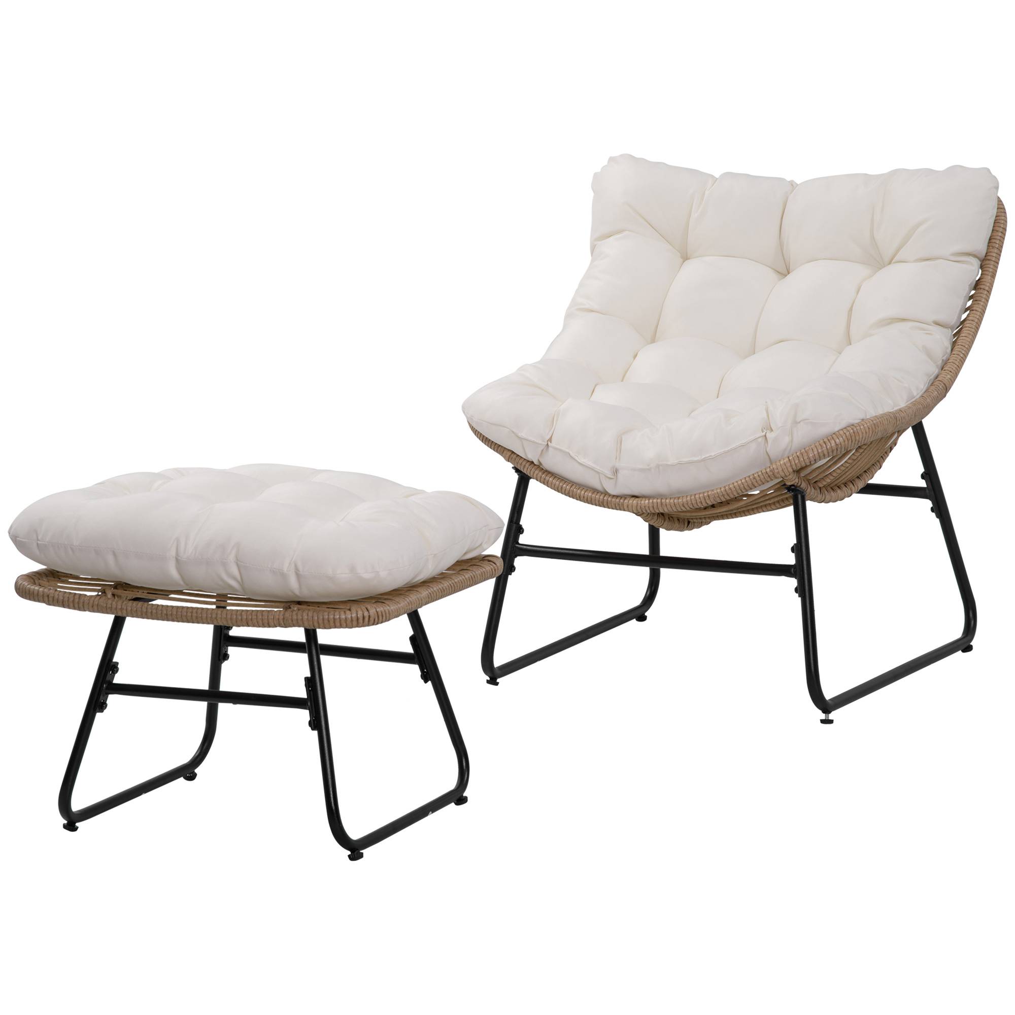 Fauteuil chaise de jardin avec repose-pieds en métal époxy et résine tressée aspect rotin avec coussins - Image 2