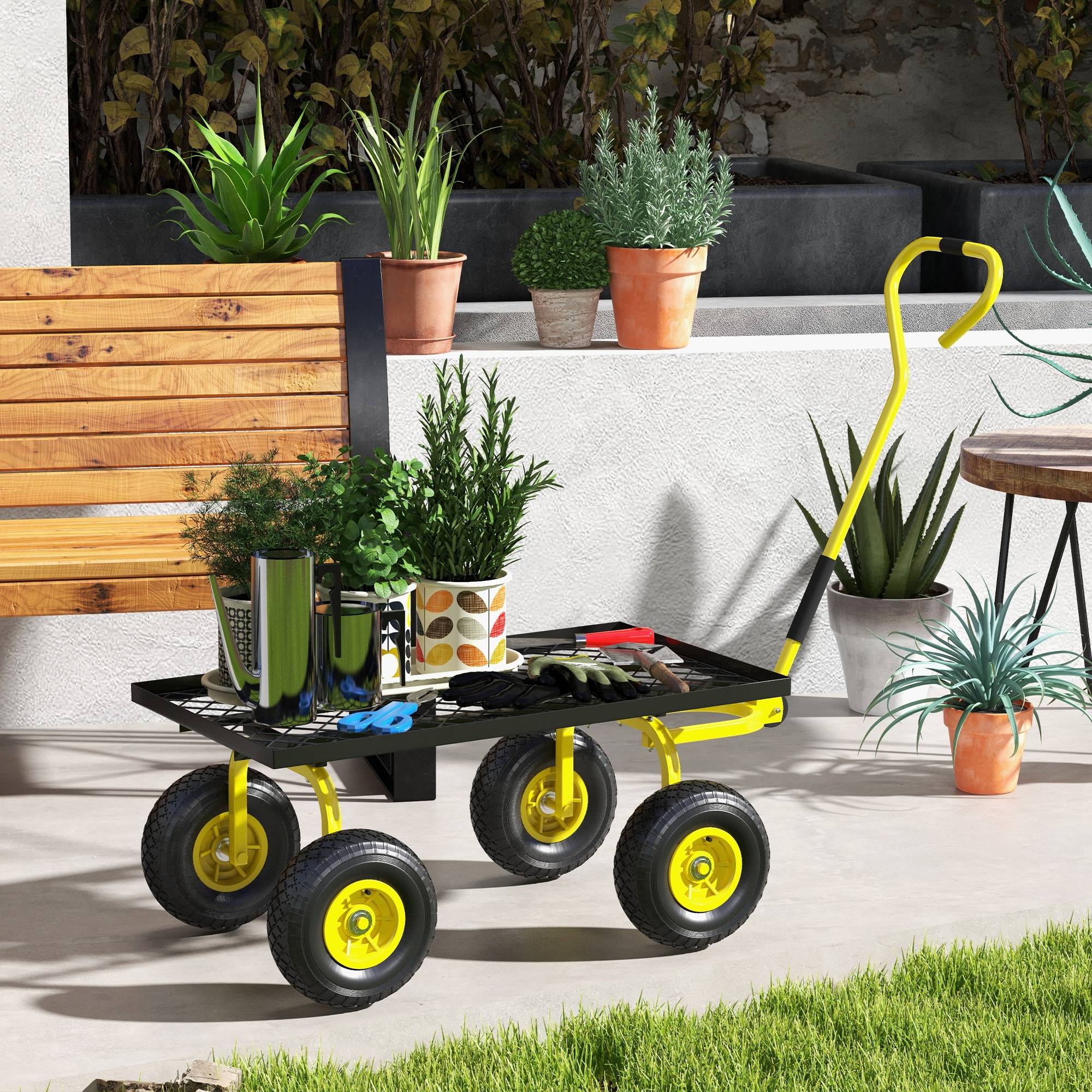 ComfortXL - Chariot de jardin en acier 94 x 48,5 x 100 cm jaune noir extérieur charge 150 kg - ComfortXL Outdoor Living - Image 9