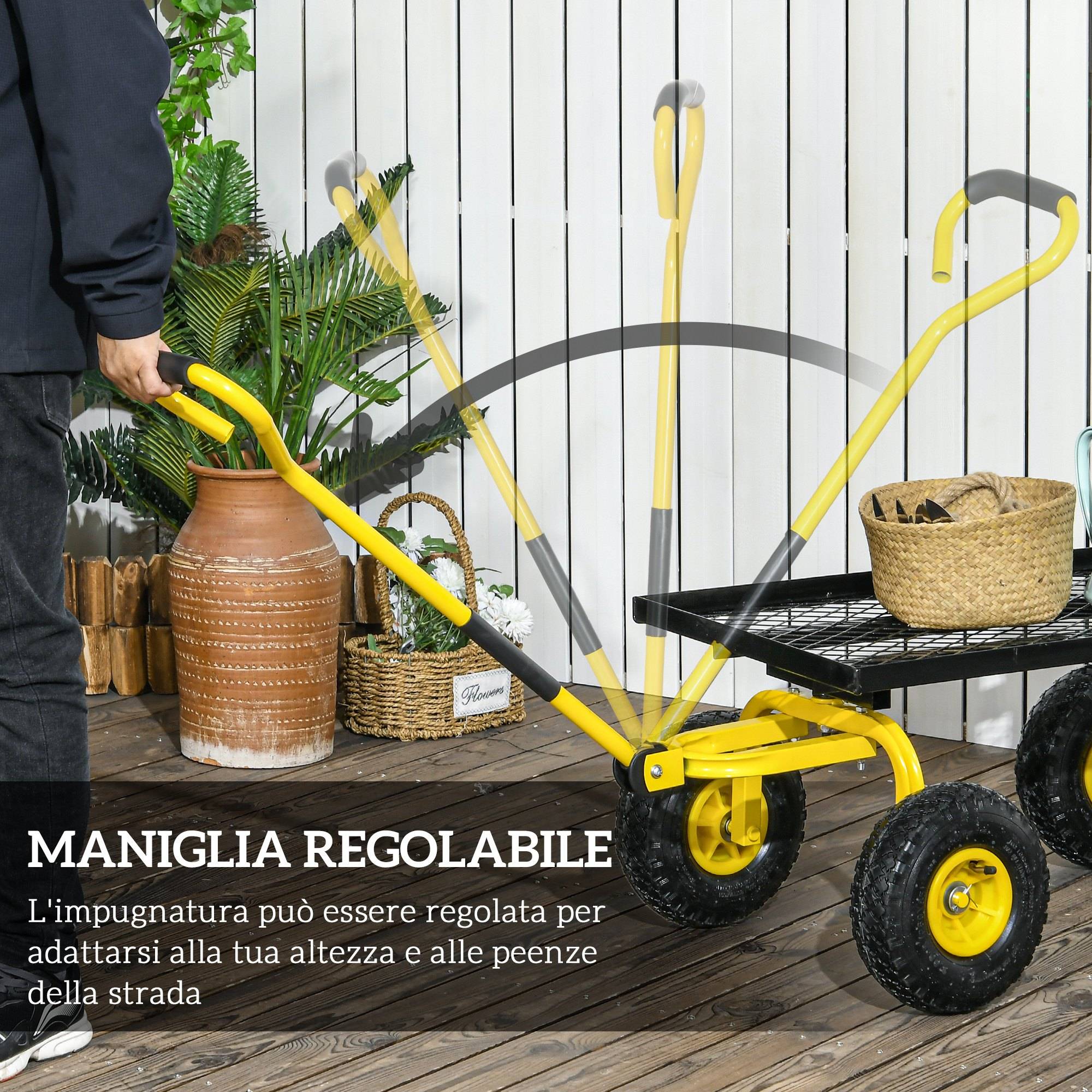 ComfortXL - Chariot de jardin en acier 94 x 48,5 x 100 cm jaune noir extérieur charge 150 kg - ComfortXL Outdoor Living - Image 6