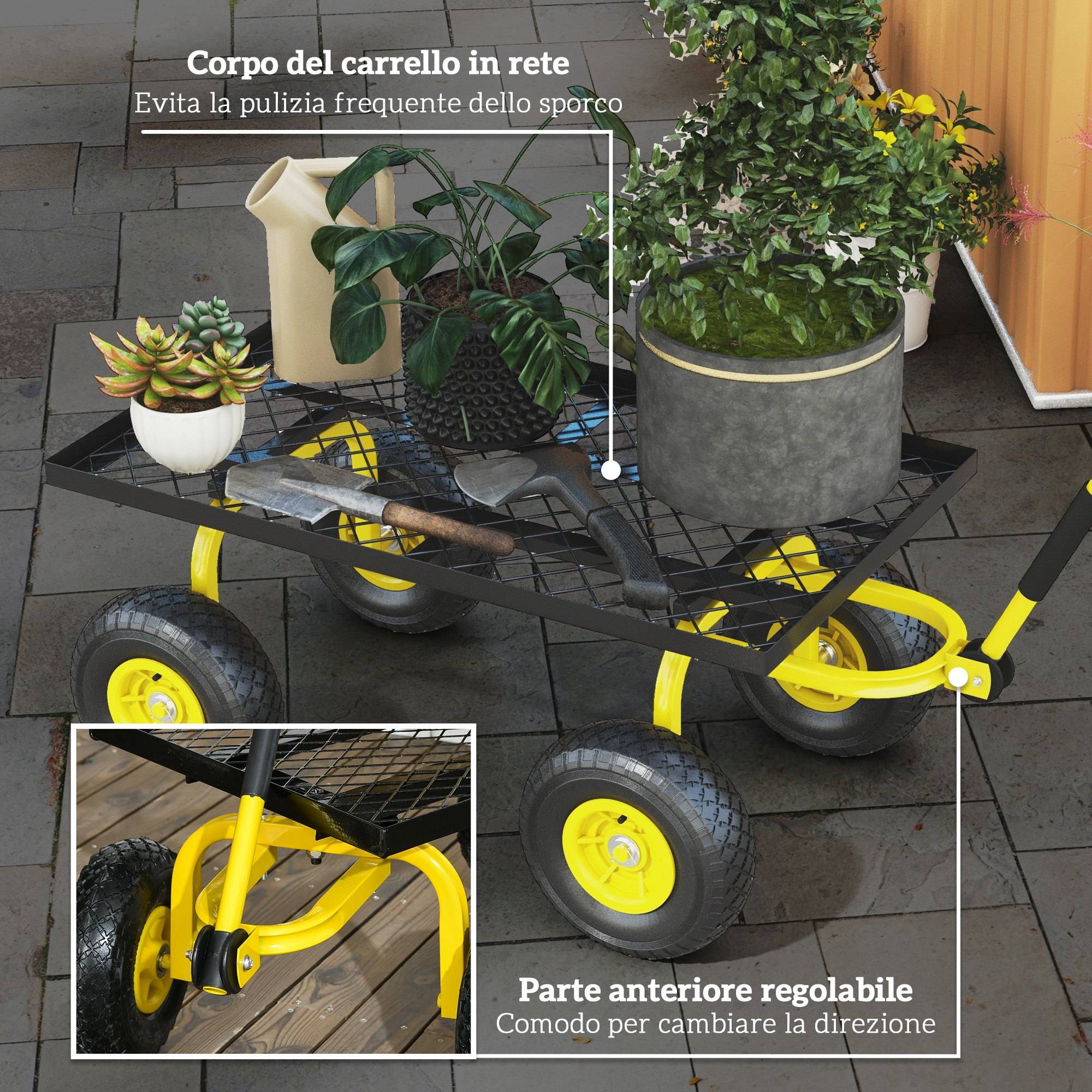 ComfortXL - Chariot de jardin en acier 94 x 48,5 x 100 cm jaune noir extérieur charge 150 kg - ComfortXL Outdoor Living - Image 8