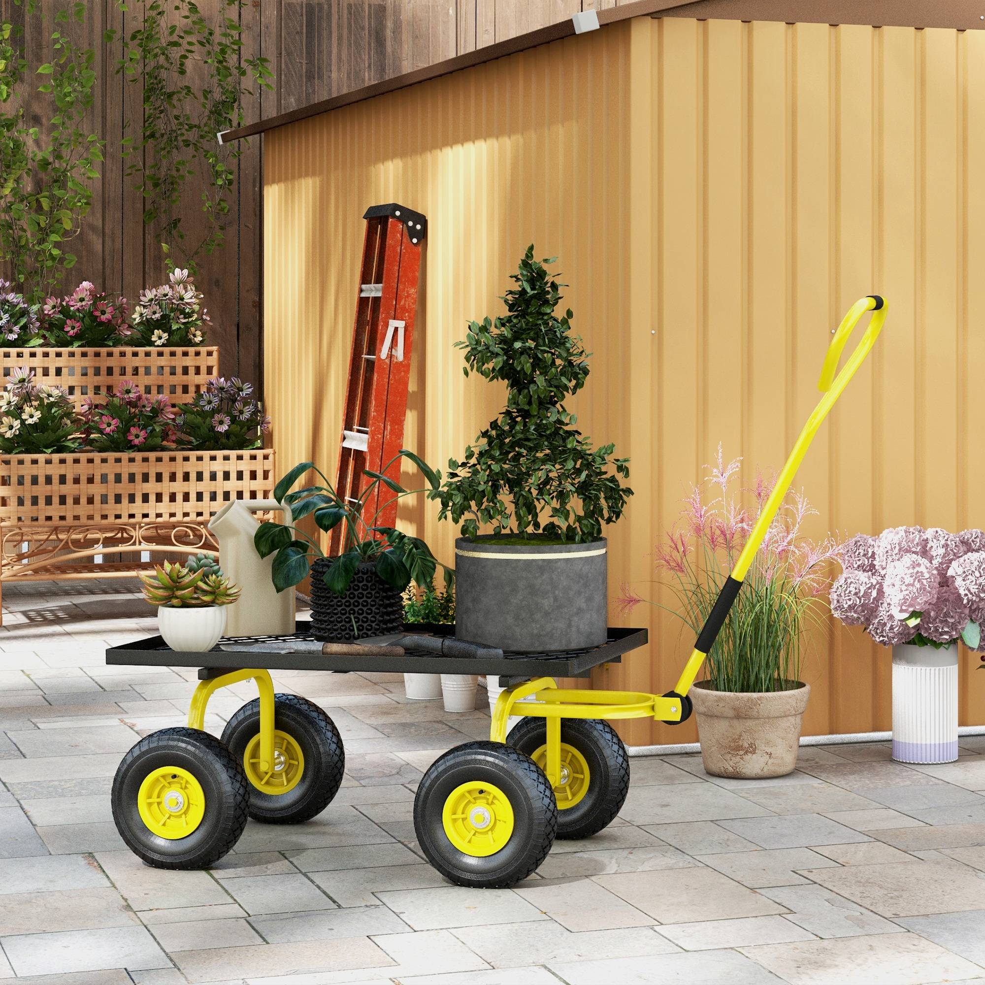 ComfortXL - Chariot de jardin en acier 94 x 48,5 x 100 cm jaune noir extérieur charge 150 kg - ComfortXL Outdoor Living - Image 4