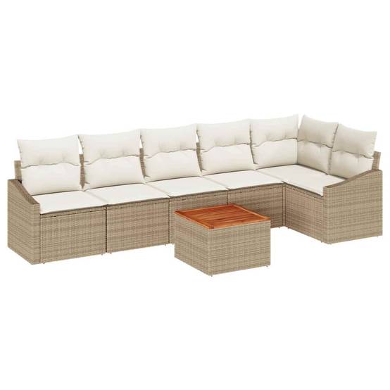 Salon de jardin 6 places en résine tressée avec table en bois modulable Beige – ComfortXL Outdoor Living - Image 2