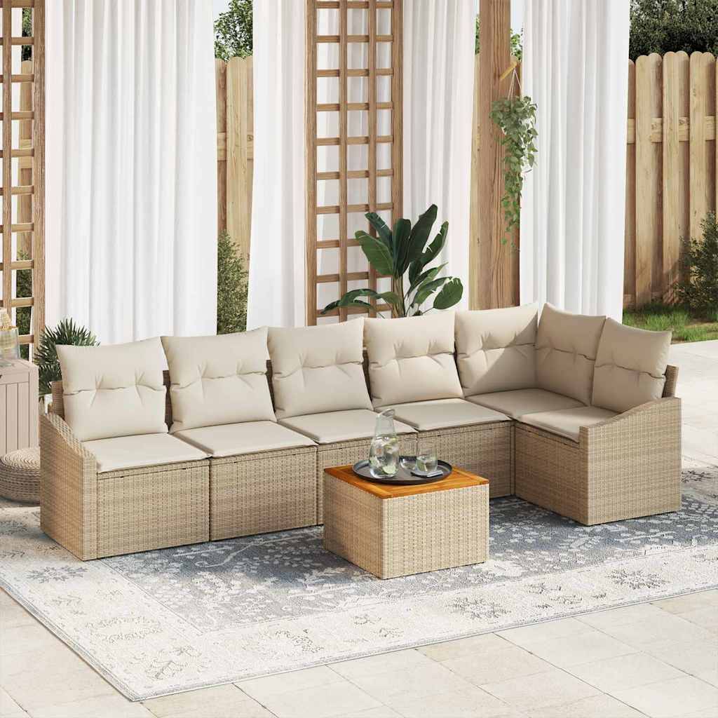 Salon de jardin 6 places en résine tressée avec table en bois modulable Beige – ComfortXL Outdoor Living - Image 1