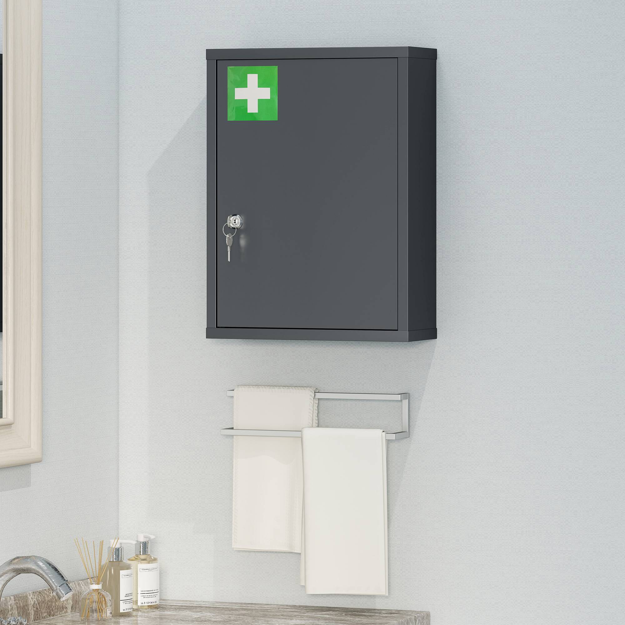Sans Marque - Armoire pharmacie murale serrure armoire murale acier 3 niveaux 40x15x53,5 cm gris anthracite - Image 4
